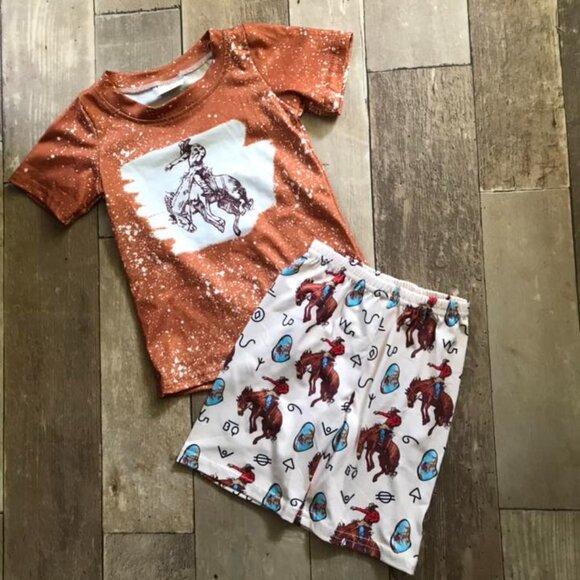 Western Bronc Rider Short Set PJ's Boys - Picture 1 of 1